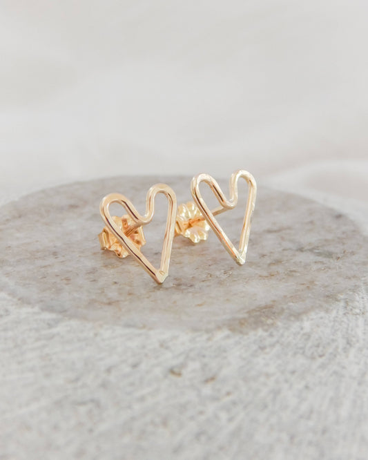 Hammered Heart Stud Earrings - Hypoallergenic, Waterproof
