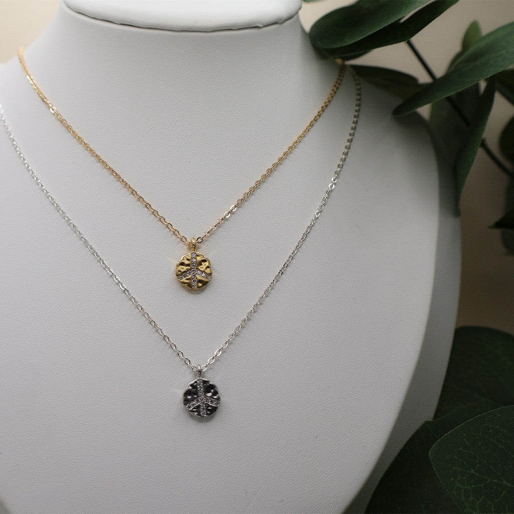 Peace CZ Hammered Necklace