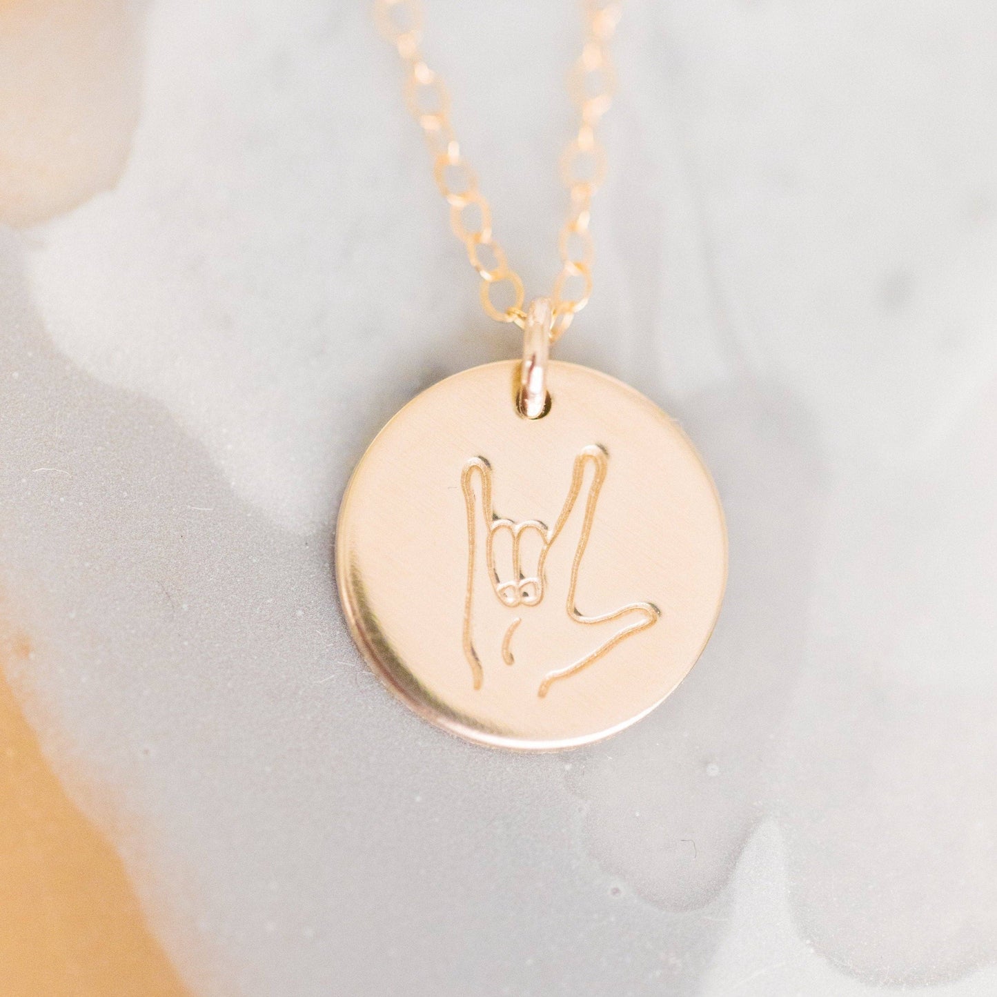 Hand Stamped 'I Love You' Sign Language Disc Necklace